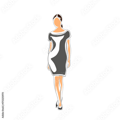 Business woman walking, isolated flat design vector illustration. Line art clipart