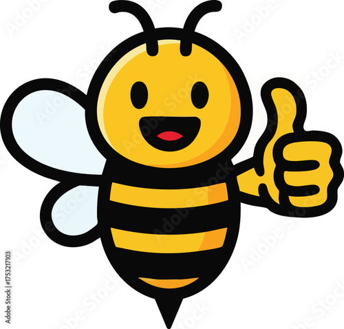Happy cartoon bee giving a thumbs up gesture with a smile.