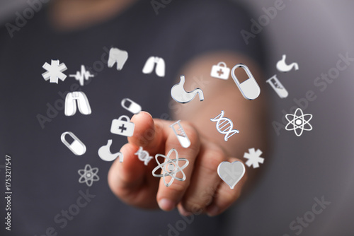 Hand interacts with digital...