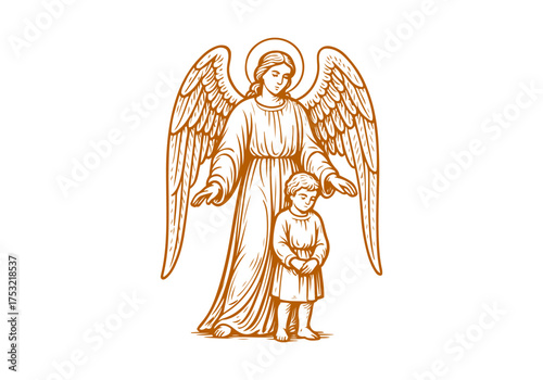 Angel hand drawn simple engraved vector illustration