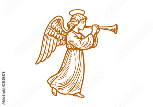 Angel hand drawn simple engraved vector illustration
