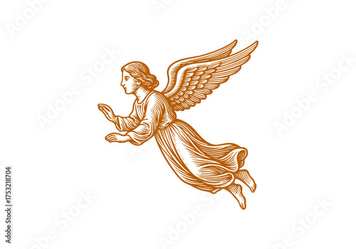 Angel hand drawn simple engraved vector illustration