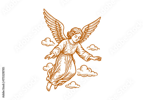 Angel hand drawn simple engraved vector illustration