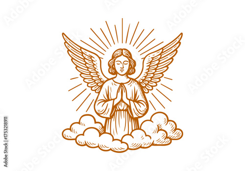 Angel hand drawn simple engraved vector illustration