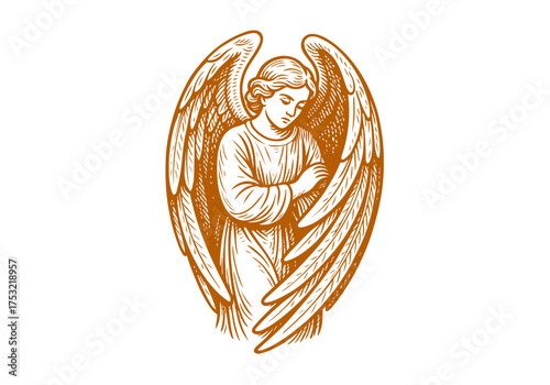 Angel hand drawn simple engraved vector illustration