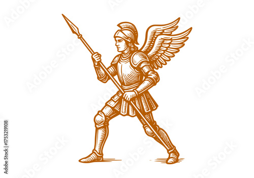 Angel hand drawn simple engraved vector illustration