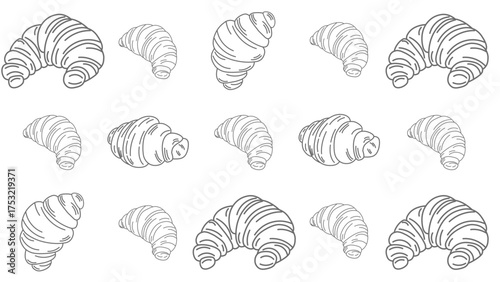 set of croissant doodle hand drawn. Hand drawn croissant french breakfast.