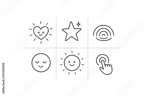 hand drawn cute doodle style line isolated on white background: inner feeling spark ripple lines calm face aura glow touch point