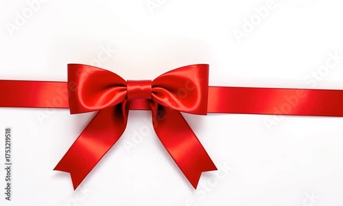 Festive red ribbon unfurling on white backdrop