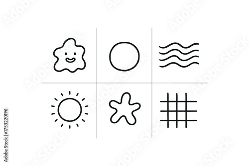 hand drawn cute doodle style line isolated on white background: abstract entity sphere shape flow lines aura glow unknown grid field