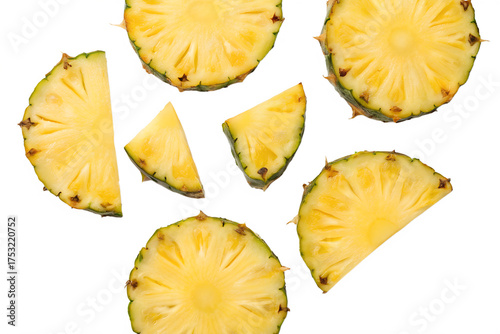 Fresh pineapple slices isolated on white background