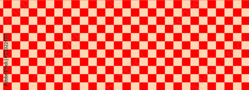 Checkerboard banner. Red and Apricot colors of checkerboard. Small squares, small cells. Chessboard, checkerboard texture. Squares pattern. Background. Repeatable texture.