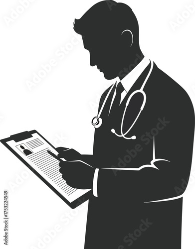 Doctor Silhouette Reviewing Medical Chart With Stethoscope physician