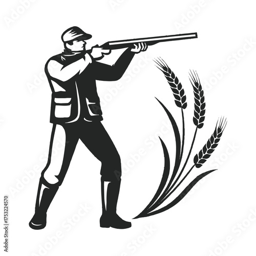 Hunter Aiming Rifle near Wheat Stalks Illustration