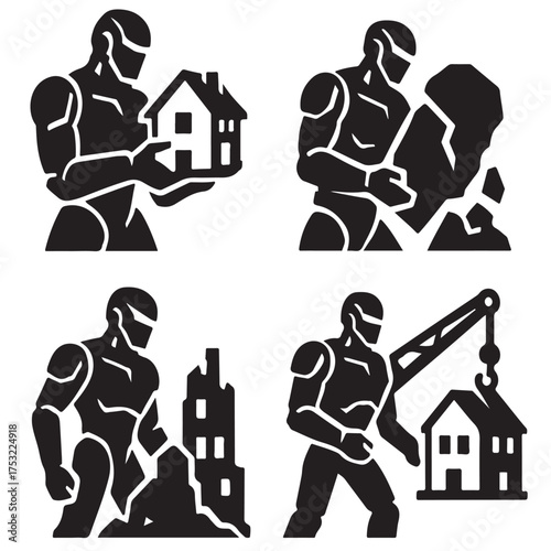 futuristic robotic icon used for the third world war silhouette style vector on white back