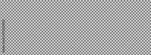Checkerboard banner. Grey and Light grey colors of checkerboard. Small squares, small cells. Chessboard, checkerboard texture. Squares pattern. Background. Repeatable texture.