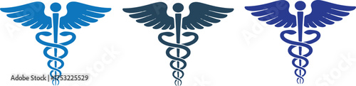 Medical sign, Medical symbol, Medical Snake Caduceus Logo, Caduceus sign, caduceus symbol, Snake medical icon Blue.Caduceus icon set.