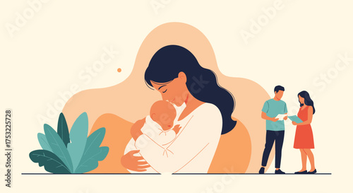 A mother's gentle embrace of her newborn child signifies unconditional love and the start of a beautiful journey.