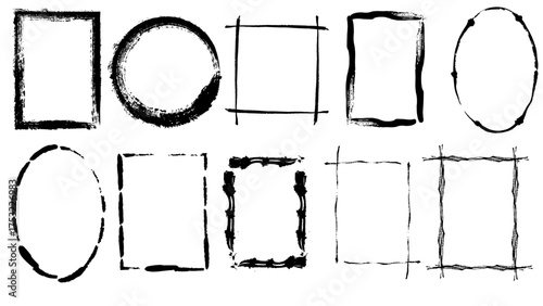 和風の筆で描かれたシンプルなフレームセット | Set of simple Japanese brush-style frames