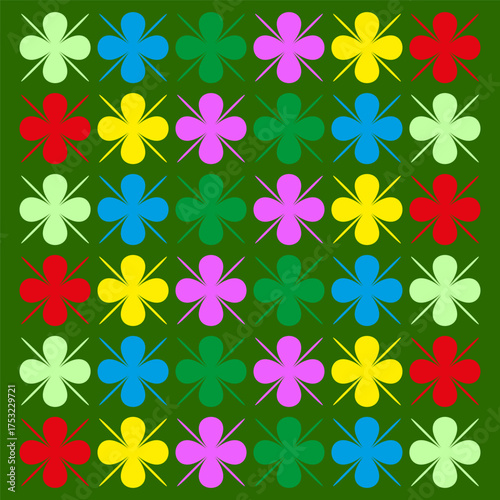 Colorful floral pattern. Abstract flower shapes. Green background Vector. Decorative nature wallpaper.