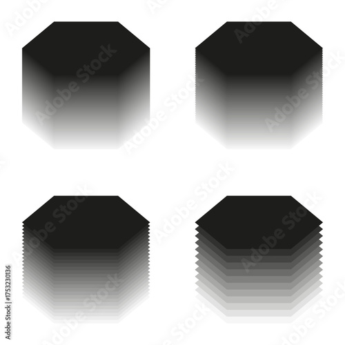 Geometric cube icons. Stacked block shapes. Gradient Vector elements. Abstract three dimensional forms.