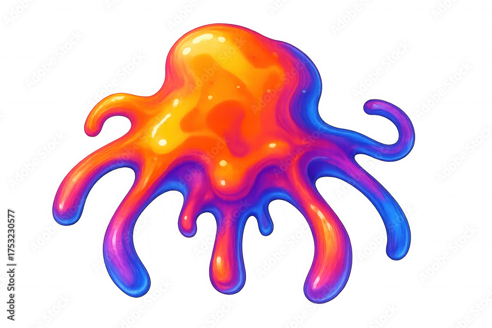 Naklejka premium Colorful liquid slime monster dripping, vibrant iridescent goo evolving, abstract iridescent fluid splash illustration
