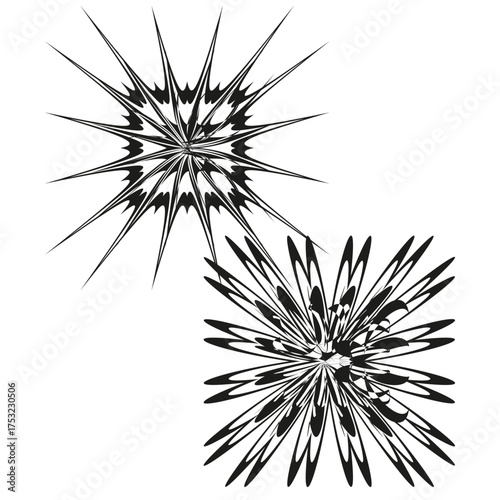 Starburst shapes set. Geometric element collection. Abstract star vector. Modern decorative illustration.