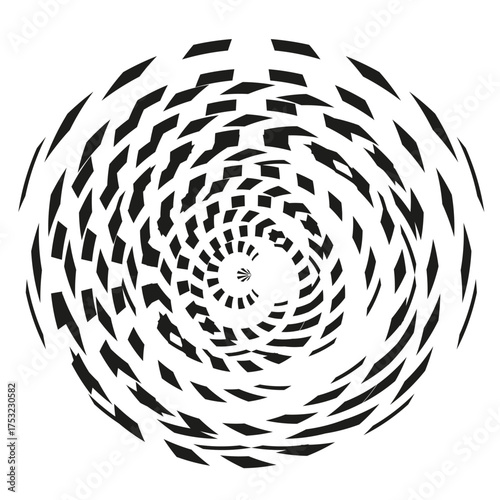 Abstract dotted spiral. Dynamic rotation pattern. Black white element. Vector optical illusion.