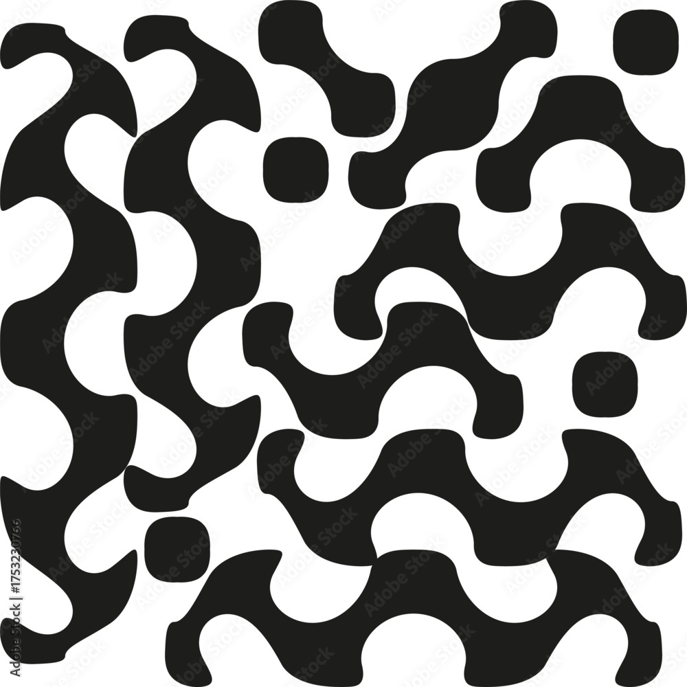Obraz premium Abstract wavy pattern. Monochrome organic forms. Interlocking shape Vector. Geometric fluid texture.