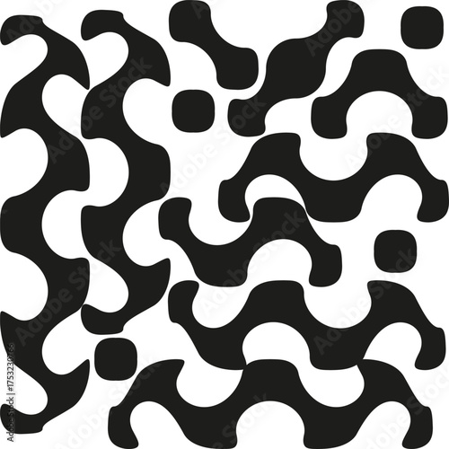 Abstract wavy pattern. Monochrome organic forms. Interlocking shape Vector. Geometric fluid texture.