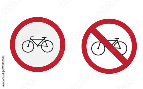 Vector art of road signs indicating bicycle path and no bicycle path, providing clear guidance for cyclists and pedestrians regarding designated areas