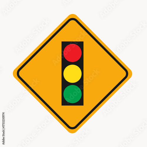 Vector art of traffic light ahead sign, alerting drivers to an upcoming intersection with a traffic signal, promoting safe driving and awareness of road conditions