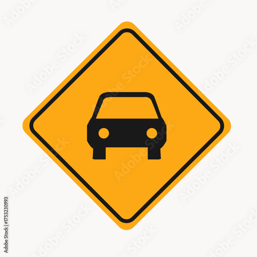 Vector art of car ahead sign, alerting drivers to an upcoming intersection with a car, promoting safe driving and awareness of road conditions