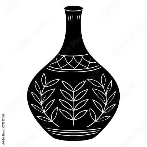 The elegant silhouette of a handmade terracotta vase with a narrow neck and rounded base