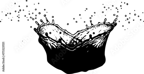 Black Vector Silhouette of Dynamic Liquid Splash and Droplets - Abstract Flow	