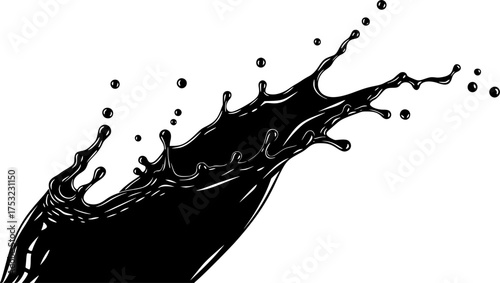 Black Vector Silhouette of Dynamic Liquid Splash and Droplets - Abstract Flow	