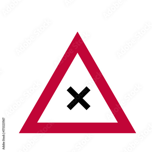 Vector art of warning sign indicating a crossroads ahead, alerting drivers to the potential hazard of intersecting traffic and the need to exercise caution