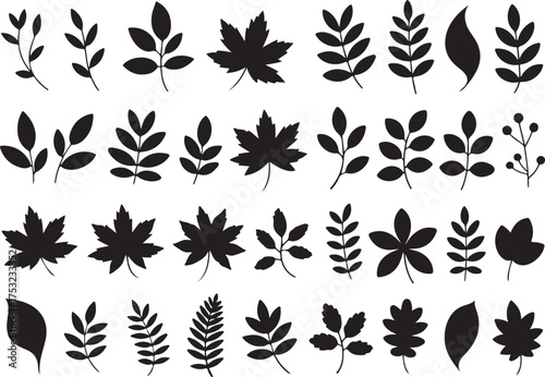 Autumn leaves silhouette set black design