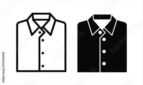Two folded shirts one outline white and one solid black icon apparel clothing.