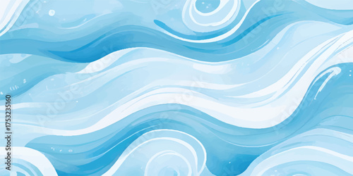 Soft Blue and White Ocean Wave Abstract Watercolor Texture with Flowing Marine Design and Gentle Tropical Gradient
