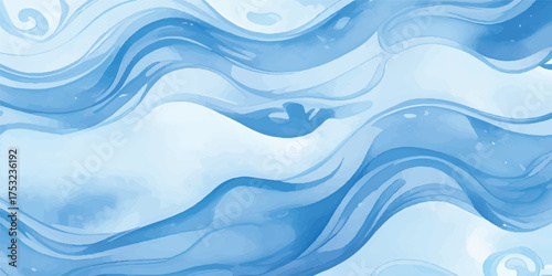 Soft Blue Watercolor Waves with White Fluid Ocean Texture Background for Modern Marine Design and Tropical Aesthetic Concepts