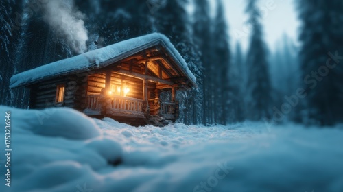 A cozy cabin surrounded by towering trees blanketed in snow evokes the essence of winter magic, providing a sense of comfort and warmth during the cold season.