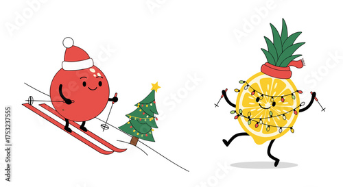 A delightful winter scene featuring festive fruits celebrating the holiday season together.