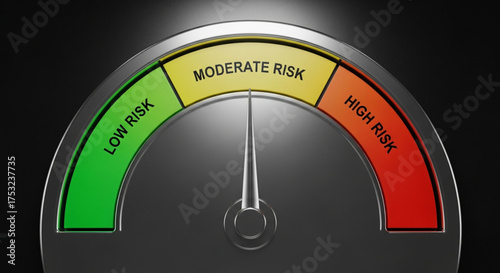 Risk meter showing moderate risk, a concept of risk assessment, risk management, and risk tolerance in business and finance