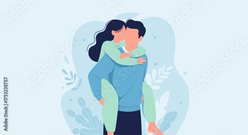 A couple sharing a tender moment with a woman riding piggyback on a man.