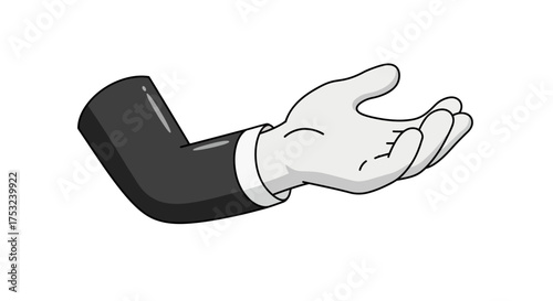 Cartoon gloved hand in suit reaching out with open palm gesture