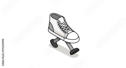 Sneaker with walking dumbbell legs in minimalist isometric design