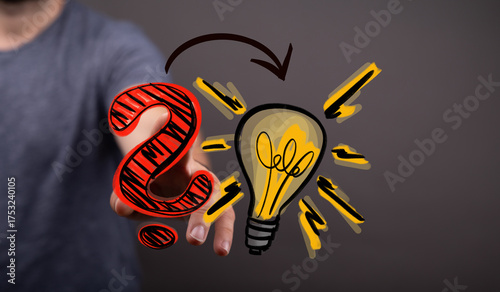 Foto Dynamic visual illustrating the path from an unanswered question to a brilliant new idea
