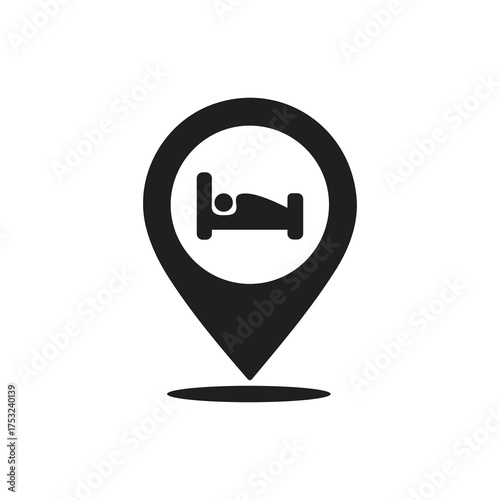 Sleep Bed Location Pin Icon Vector Illustration, Hotel Bed Map Marker Symbol Design, Bedroom GPS Location Pin Vector Icon, Accommodation Location Pointer Flat Vector, Sleep Place Map Marker vector,