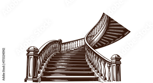 Classic curved staircase with floating top, elegant wood design